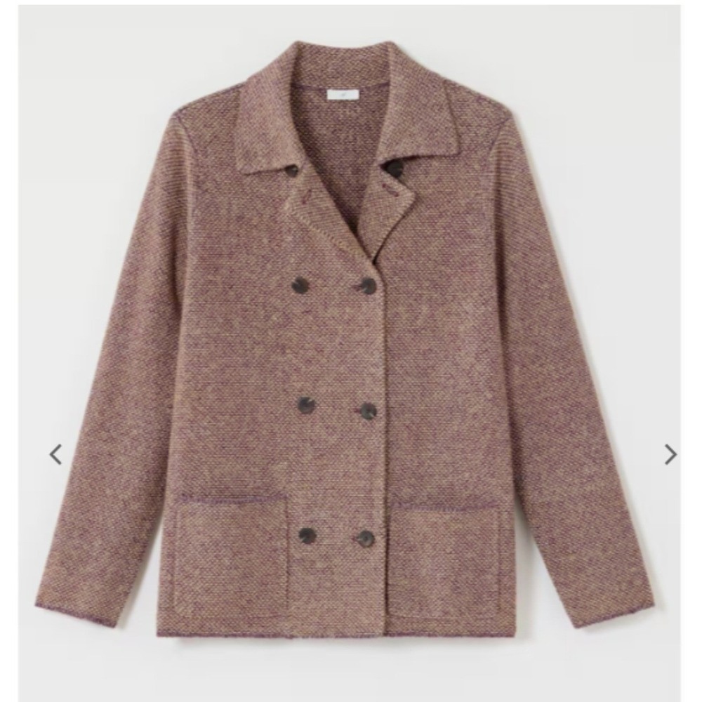 J. Jill Womens Tweed Purple Double Breasted Sweater-Jacket Large Office Workwear